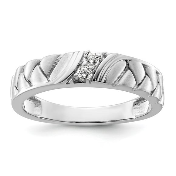 Diamond2Deal 14k White Gold Polish & Satin Woven Design Diamond Men's Wedding Band Size- 10