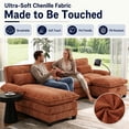 thumbnail image 4 of Aukfa 106" Sectional Sofa Deep Seat U shape Couch for Living Room, USB&Type-C Ports, 4 Lumbar Pillows, Storage Ottoman, Overstuffed Chenille, Orange, 4 of 9