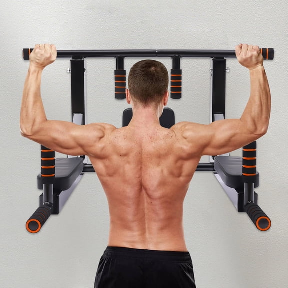 Wall Mounted Pull Up Bar Chin Up bar Multifunctional Dip Station for Indoor Home Gym Workout, Training Equipment Fitness Dip Stand Supports to 440 Lbs