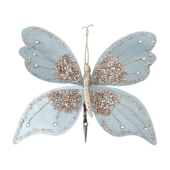 Blue Realistic Butterfly Christmas Ornament Hanging Decor For Tree Door Wall Festive Holiday Home Party Decoration Blue Cloth Material Easy To Hang