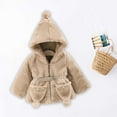 thumbnail image 5 of Odeerbi Infant Boys Girls Winter Faux Furrry Coat Winter Fleece Lined Coat Thick Down Coats Puffy Tunic Coat With Hood Khaki 6-12 Months, 5 of 6