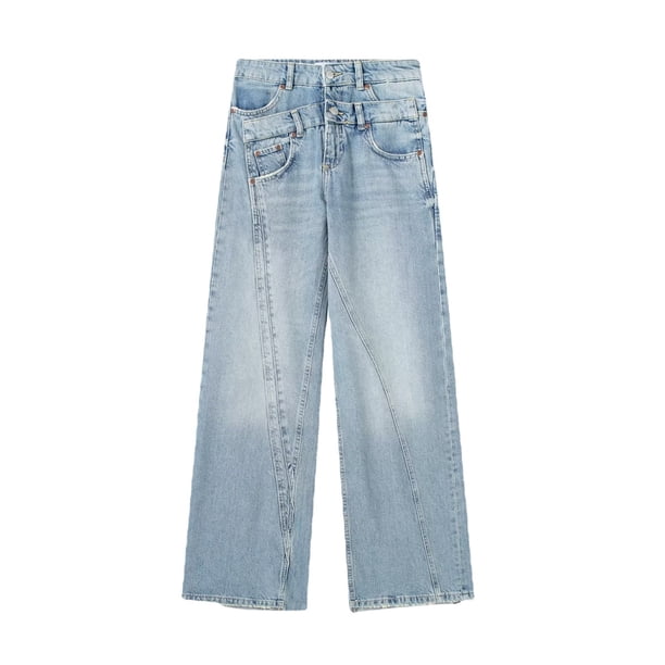 Pantalones vaqueros de cintura alta para mujer, Vaqueros largos de pierna ancha, ajustados e informales, Estilo Vintage, 2023