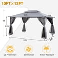 thumbnail image 5 of Patio Gazebo, 10 x 13 FT Gazebo Tent with Double Roof, Outdoor Canopy Tent with Mosquito Netting, Canopy for Shade and Rain, Gazebo Shelter for Lawn, Yard, Deck, Garden, Gray, D7945, 5 of 6
