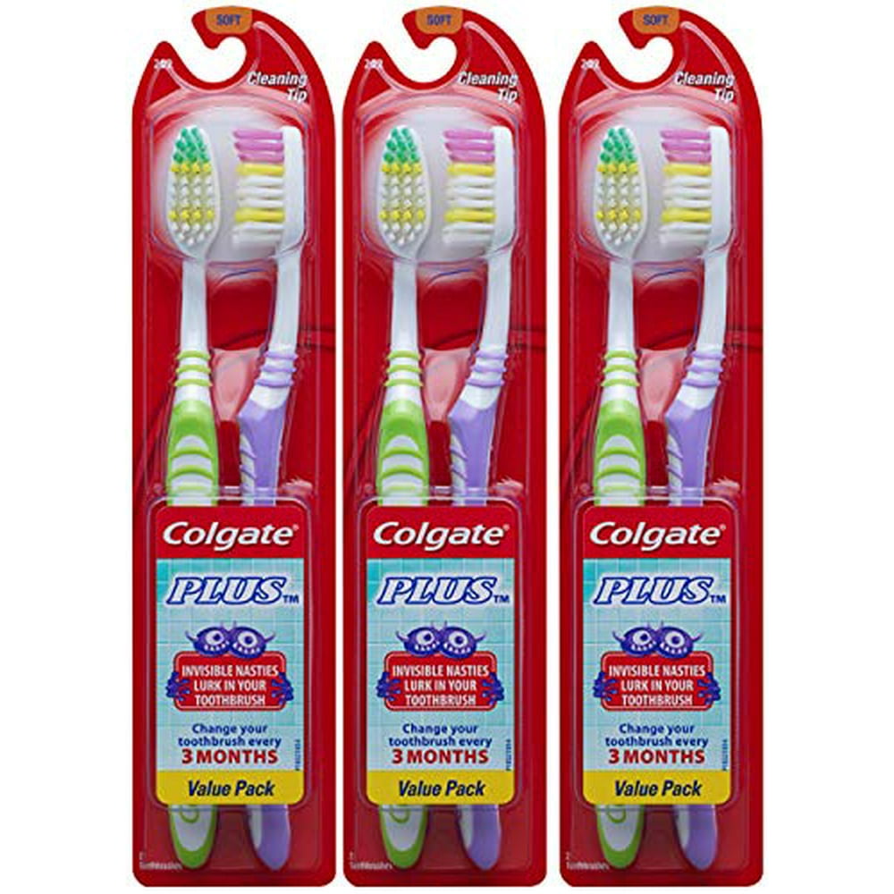 Colgate Plus Soft Toothbrushes with Tongue Cleaner, 6 Count Walmart