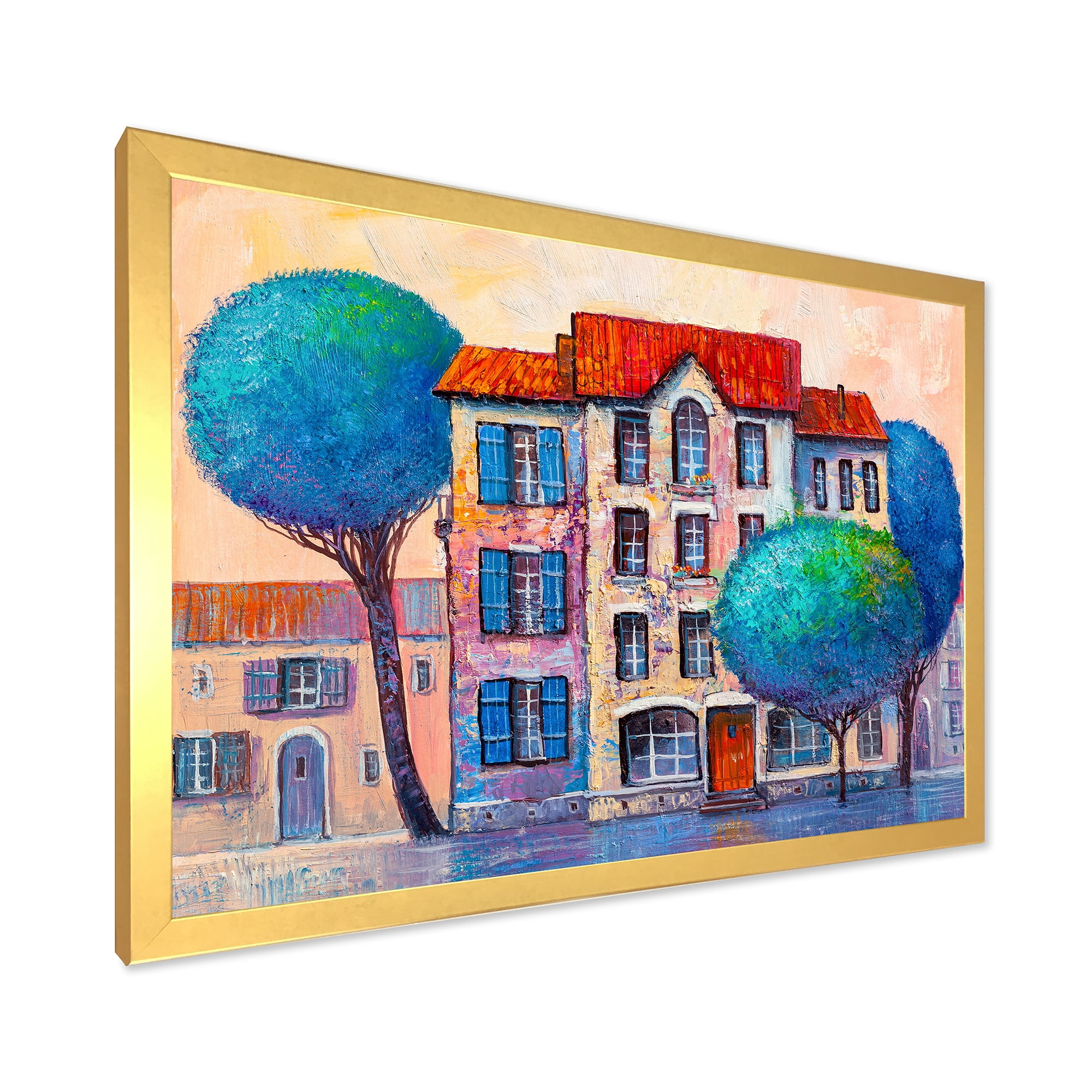 Designart 'Colorful Autumn Trees and A House With Red Roof' Modern Framed Art Print