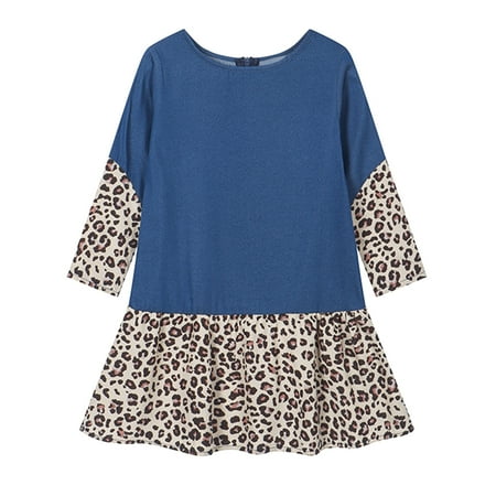 

TAIAOJING Toddler Girl Dress Kids Leopard Long Sleeves Beach Dress Princess Clothes Girls Outfits 7-8 Years