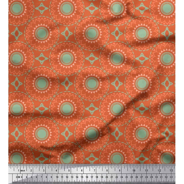 Soimoi Orange Cotton Poplin Fabric Mandala Geometric Print Sewing Fabric Yard 56 Inch Wide