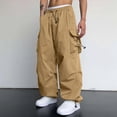 thumbnail image 5 of NOLDARES Men's Casual Cargo Pants Tapered Loose Fit Cuffed Joggers Sweatpants Drawstring Tactical Pants with Multi Pockets(Khaki,M), 5 of 7