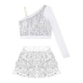 thumbnail image 5 of iiniim Kids Girls Modern Jazz Hip Hop Outfits Sequin Crop Top with Mini Skirt Dancewear Silver 12, 5 of 7