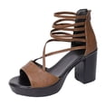 thumbnail image 6 of Rokment Chunky Block High Heels Strappy Sandals for Women 2026 Summer Fashion Casual Leather Fish Mouth Open Toe Platform Ankle Strap Dressy Sandals with Back Zipper Brown Size 7, 6 of 7