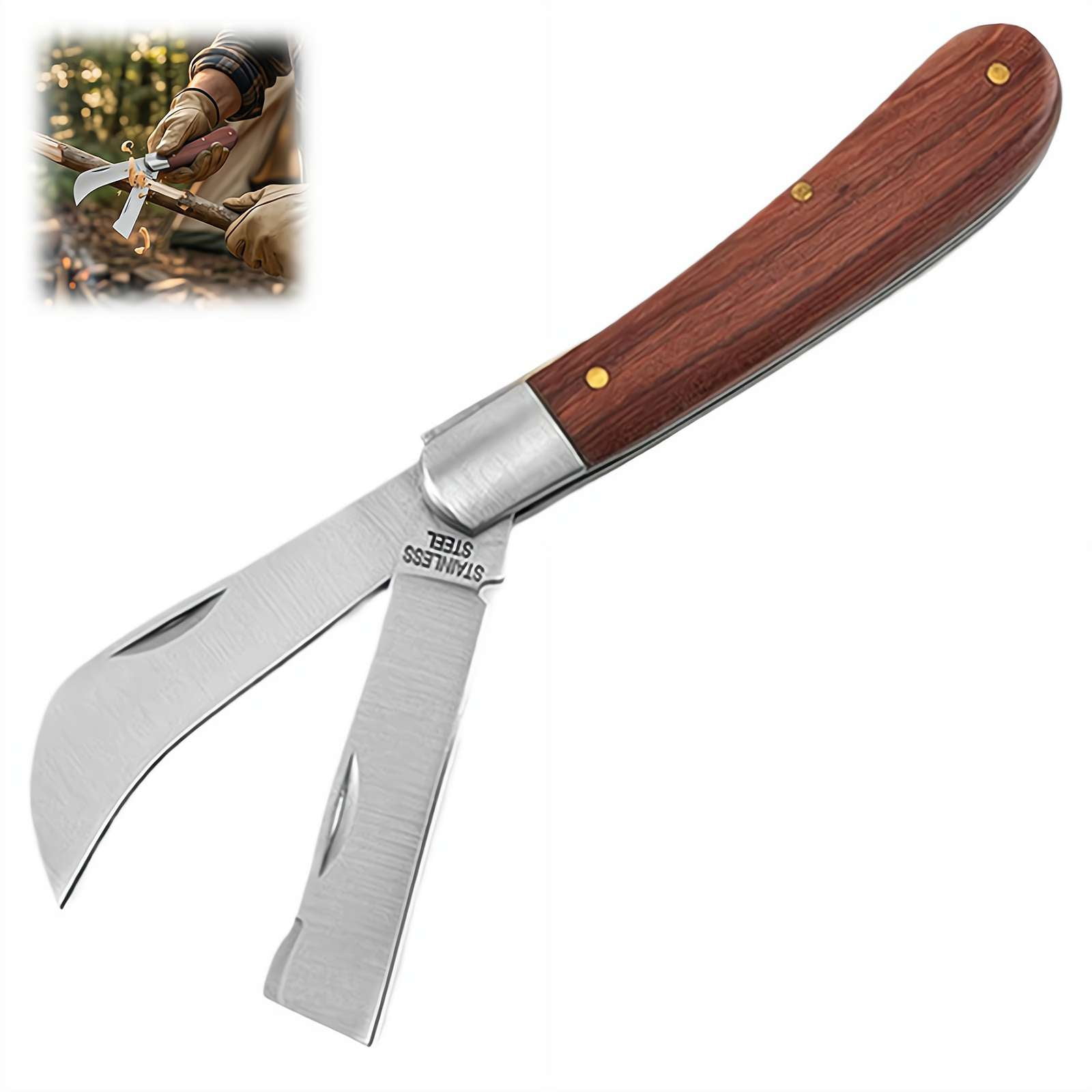 Rosewood Folding Pocket Knife Double Cutting Blad-e Wooden Handle Utility Knife Portable Outdoor Fruit Cutting Tool