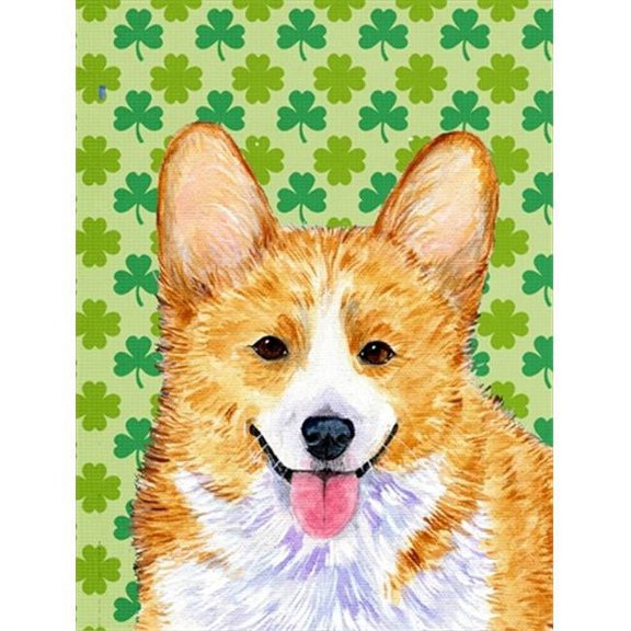 Corgi St. Patricks Day Shamrock Portrait Flag - Garden Size