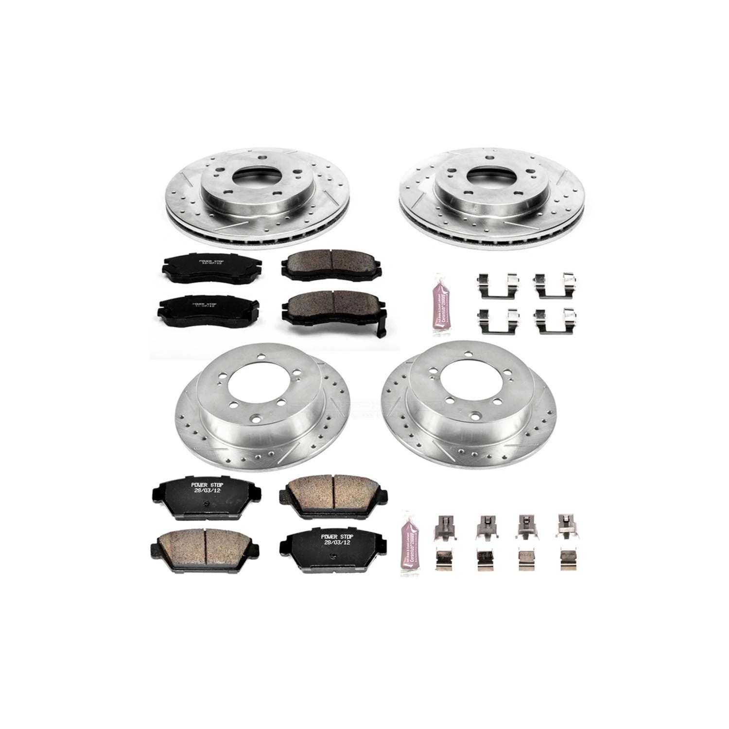 PowerStop Front and Rear Z23 Evolution Sport Carbon-Fiber Ceramic Brake Pad and Drilled & Slotted Rotor Kit Fits: EAGLE MITSUBISHI PLYMOUTH Select Models K682