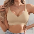 thumbnail image 2 of Alun Wireless Seamless Support Bras for Women V-Neck Lightweight Soft Supportive Solid Color Comfort Sleep Daily Wear T-Shirt Bra for Large Khaki S, 2 of 7
