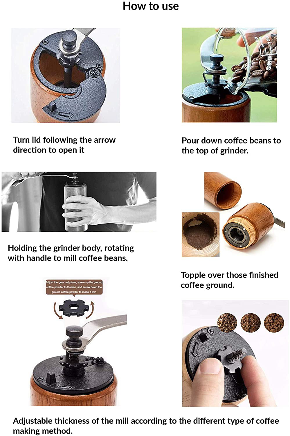 AKIRAKOKI® Manual Coffee Bean Grinder Light Wooden Cast Iron Burr