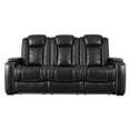 thumbnail image 3 of Benzara Upholstered Faux Leather Power Recliner Sofa with LED Lighting in Black, 3 of 6
