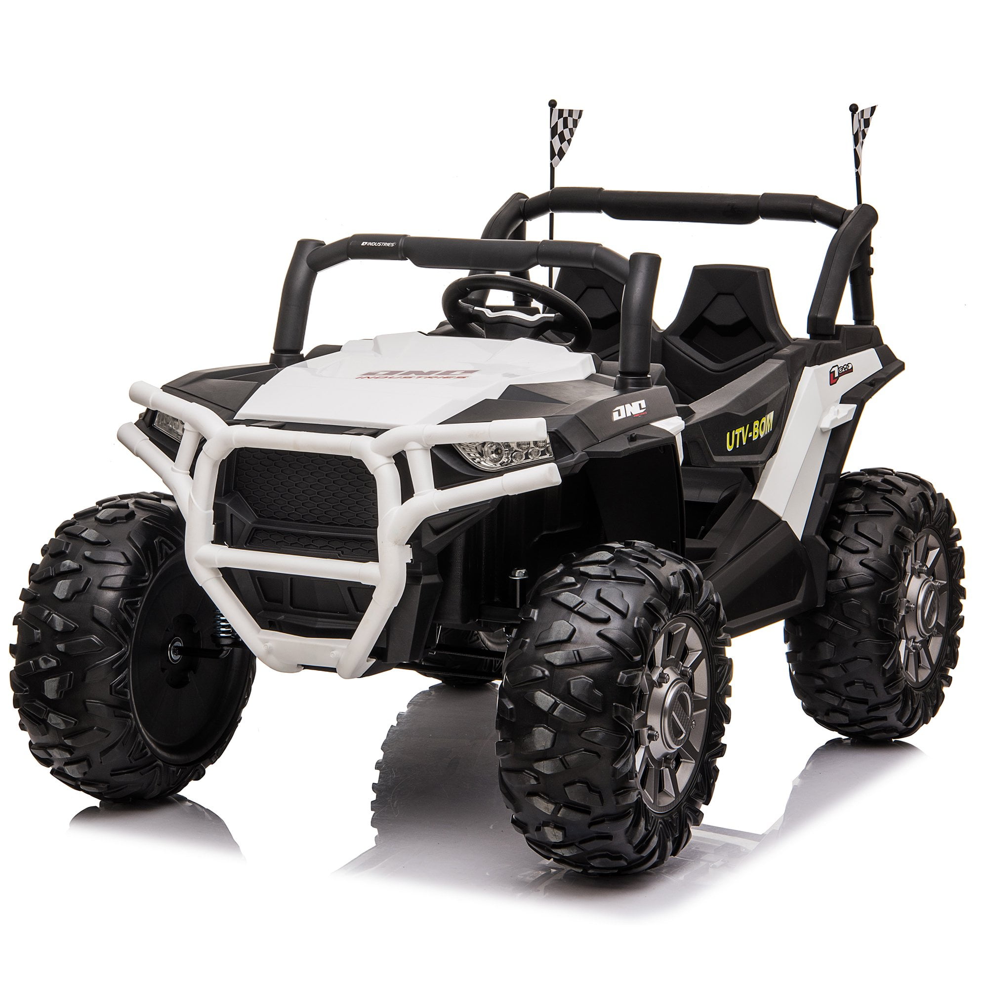 UTV -BOM 24V Kids Ride on UTV Car w/ 2 Seater Remote Control, Electric Off-Road UTV w/ 2*200W Motor, 7AH Battery Powered 4-Wheeler Toy, LED Lights, Spring Suspension, 3 Speeds, Bluetooth Music White