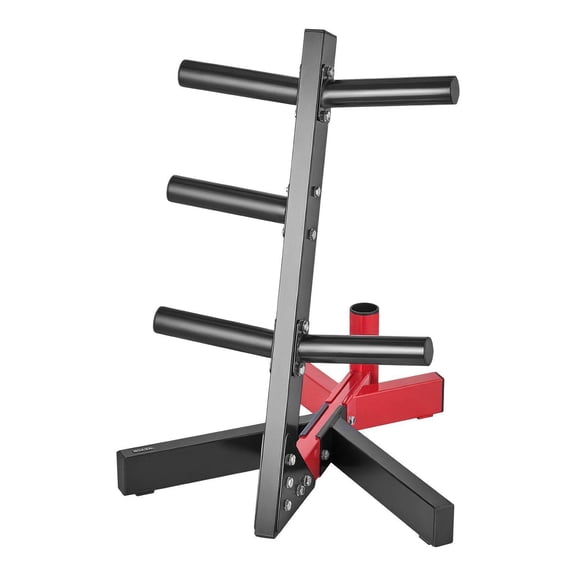 L Frame Weight Plate Tree for 2 Inch Plates 500 lbs Capacity Black Red Home Gym Storage Rack