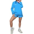 thumbnail image 2 of Arvbitana Women's Jogger Sets Long Sleeve Letter Print Hooded Sweatshirt + Elastic Waist Shorts 2Pcs Casual Outfits Ladies Activewear Streetwear, 2 of 7
