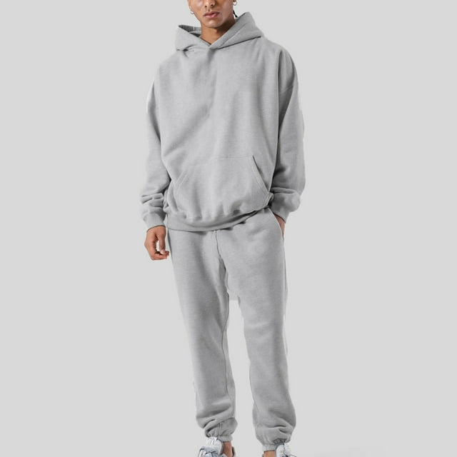 TIMIFIS Gray Men's Tracksuit 2 Piece Hooded Athletic Sweatsuits Pullover Casual Running Jogging Sport Suit SetsFall