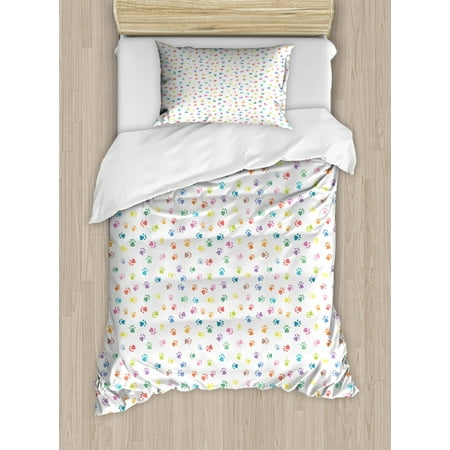 Cat Duvet Cover Set Footprints Of Cats And Dogs Lively Colored