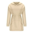 thumbnail image 4 of Brglopf Women's Casual Long Sleeve Sweatshirt Hooded Solid Color Loose Elastic Waist Blouse Pullover Tops with Pocket, 4 of 7