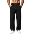 thumbnail image 3 of Men's Casual Pants Dqueduo Men's Solid Color Stretch Loose Casual Multi Pocket Elastic Waistband Wide Leg Pants Long Trousers Black XL, 3 of 8