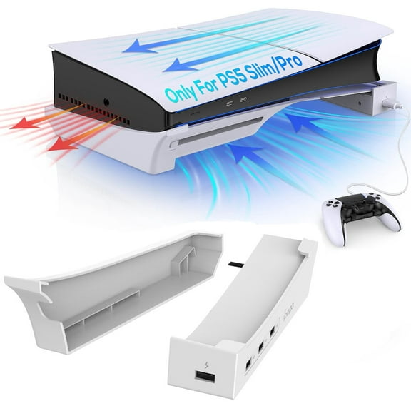 Horizontal Stand for PS5 Slim/Pro with 4 USB Ports, Stable Base for PlayStation 5 Slim/Pro, Data Transfer & Fast Charging, Not Compatible with PS5 Standard
