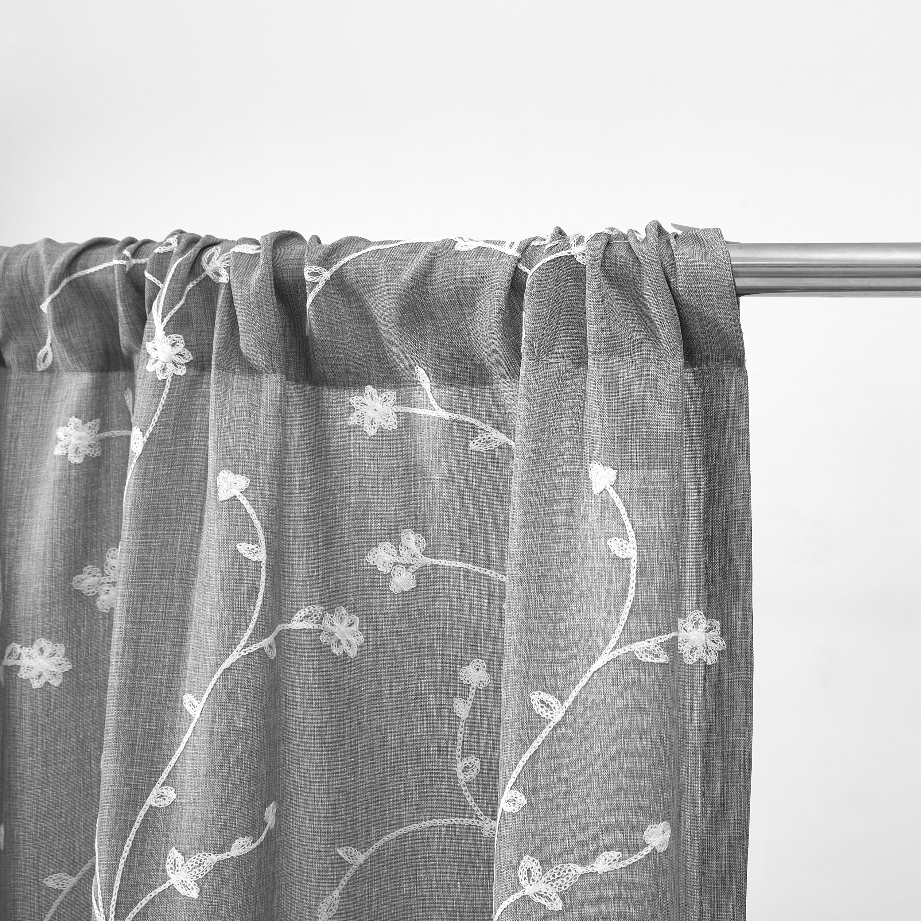 Mainstays Heathered Embroidered Sheer Curtain Panel Pair, Set of 2, Gray, 37"W x 84"L