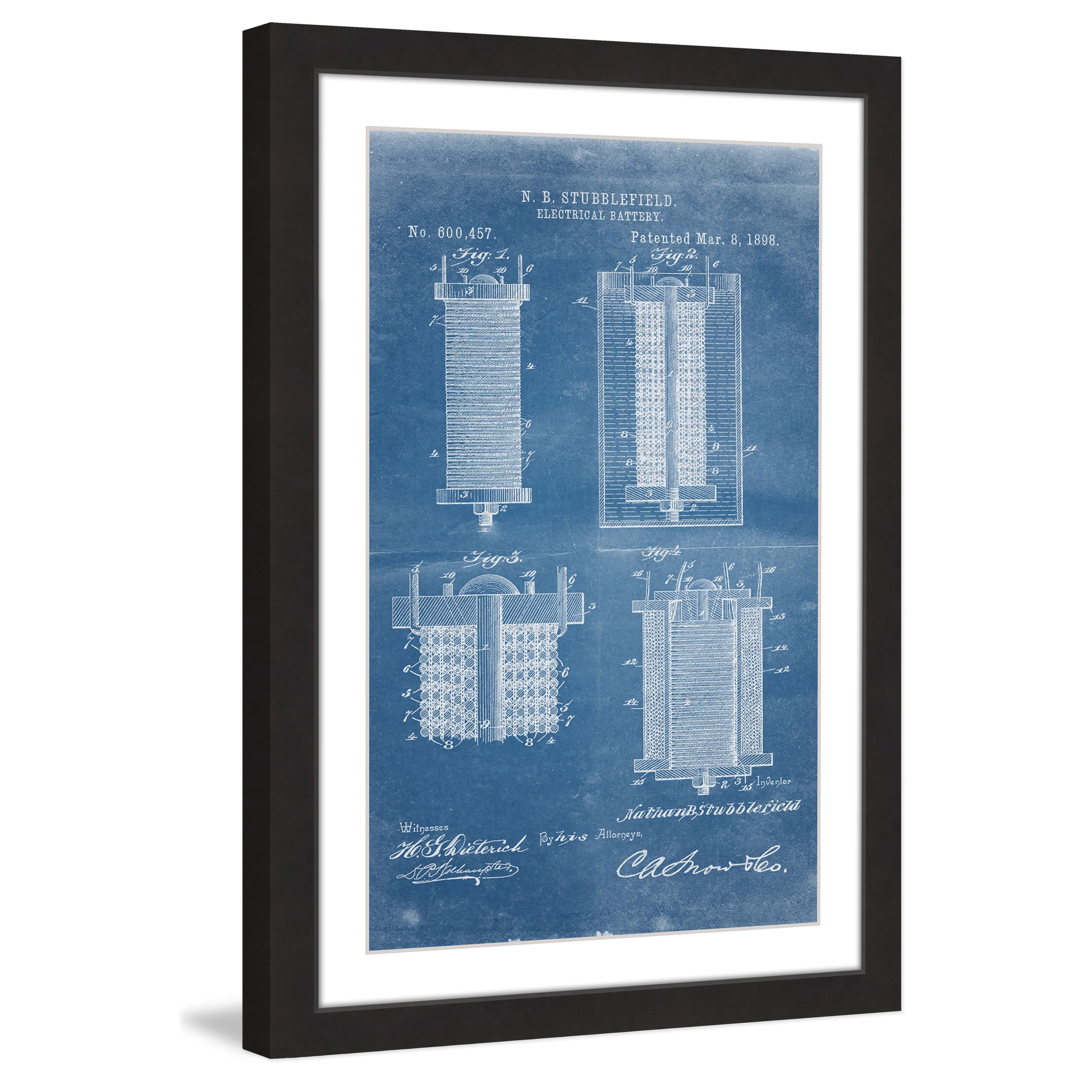 "Battery 1898 Blueprint" Framed Painting Print