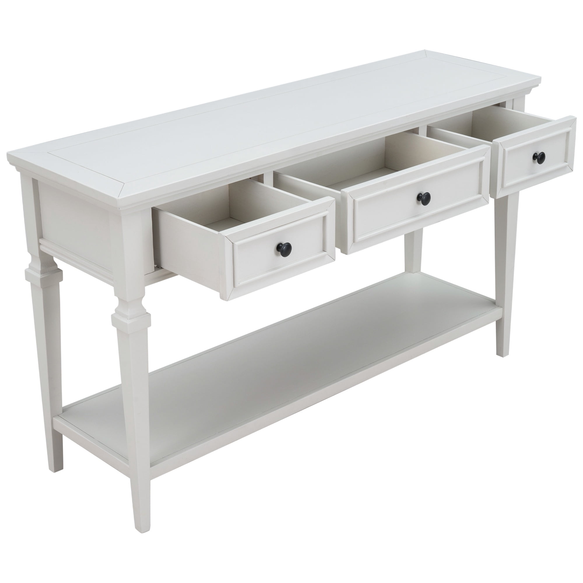 PORKISS 50" Console Table with 3 Storage Drawers, Narrow Long Entryway Table with Bottom Shelf, Vintage Sofa Table with Wood Frame for Living Room Entryway/Hallway/Foyer, Antique White