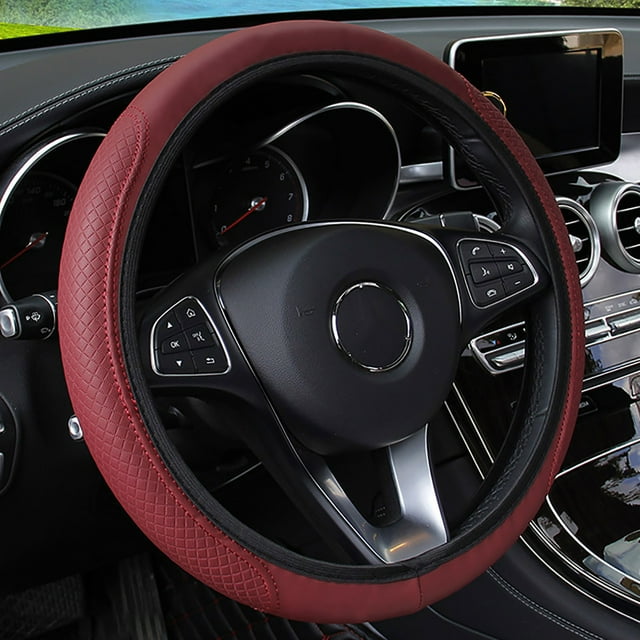 Universal Microfiber Leather Steering Wheel Cover Protector with Stitching Detail Elastic 15 Inch Interior Car Accessories for Enhanced Grip and Comfort