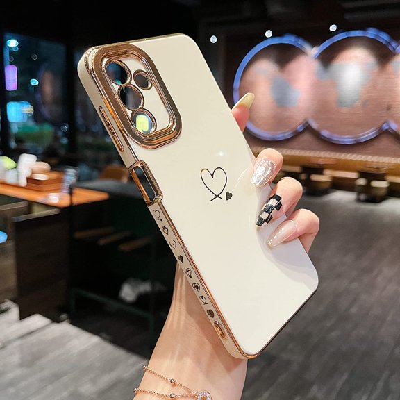 Compatible for Samsung Galaxy A13 5G,Cute Plating Love Hearts Pattern Case with Camera Lens Protection,Soft TPU Bumper Electroplated Case for Girls Women,White