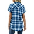 thumbnail image 4 of Short Sleeve Plaid Print Women Casual Blouse Female Summer Turn-Down Collar Shirt Tops, 4 of 4