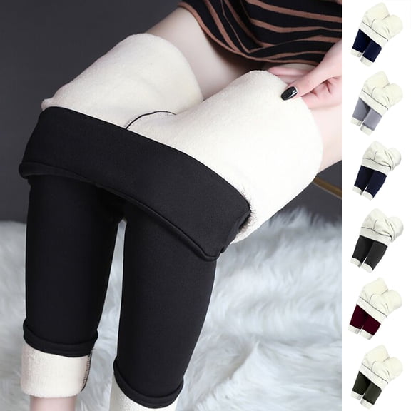 Womens Fleece Lined Leggings Insulated Workout Thermal Tights Cute Solid Color High Waist Casual Pants Black 2XL