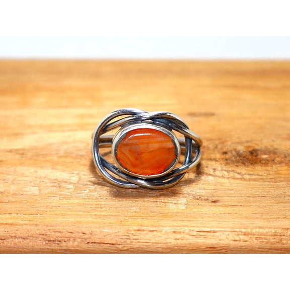 Heaven Crafts Natural Orange Carnelian Ring 925 Sterling Silver Oval Gemstone Statement Jewelry Promise Gift For Her