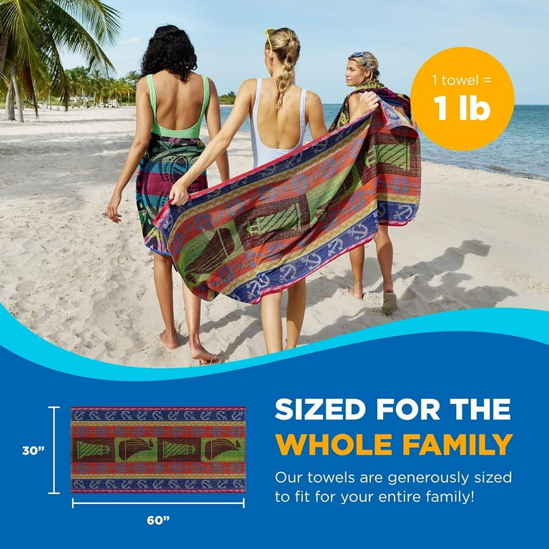 Kaufman - 6 Pack Terry Beach u0026 Pool Towel of Assorted Colors - 30in x 60in, Beach  Towels - Walmart.com