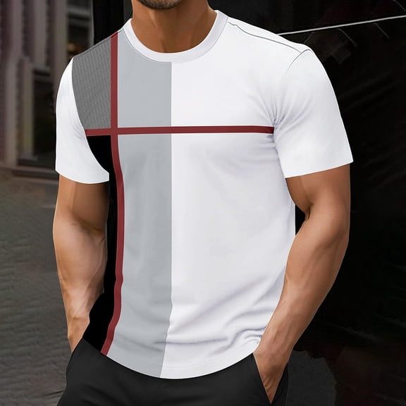 Vmvidoty Men's Casual T Shirts Short Sleeve Crew Neck Color Block Graphic Tees Shirt Summer Tops Gray L