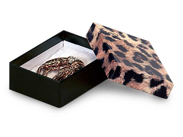 100 Small Leopard Print Cotton Fill Jewelry Gift Boxes 2 1/8" x 1 1/2" x 5/8" 