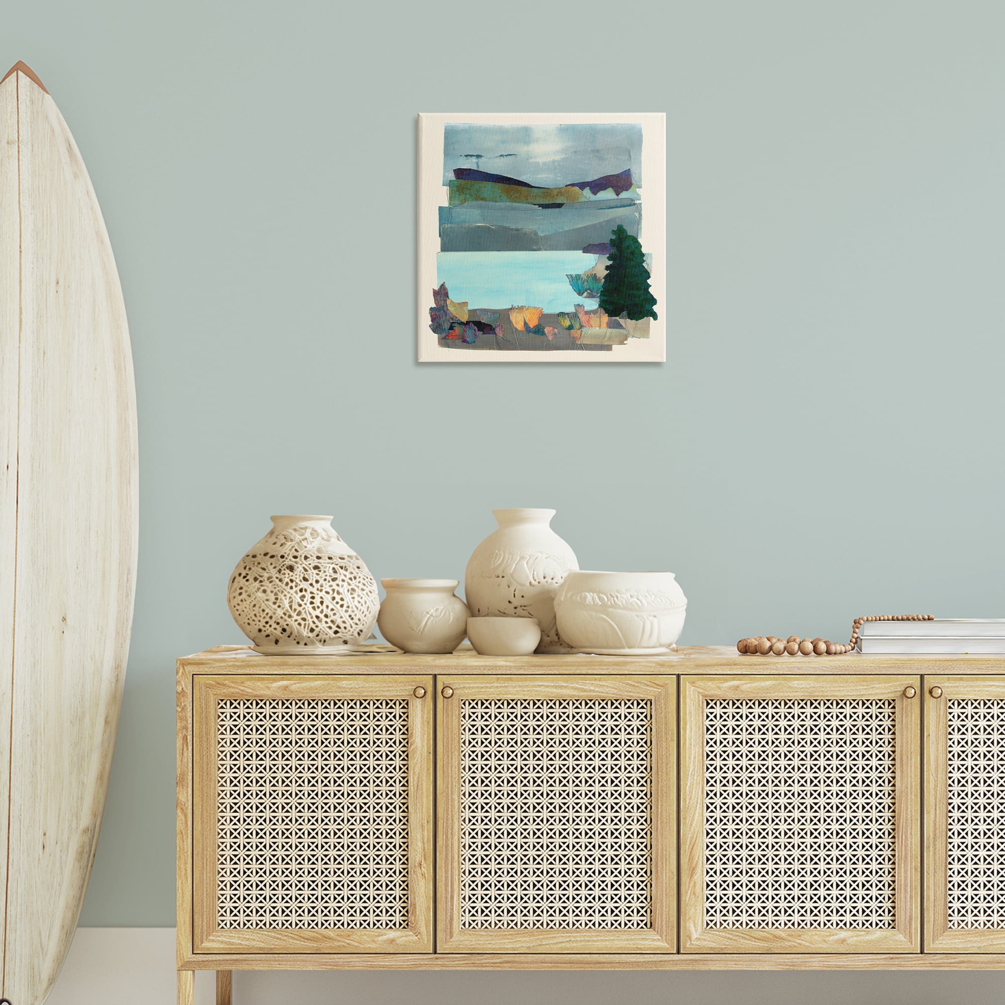 Stupell Industries Abstract Lake View Scene Abstract Painting Wrapped Canvas Art Print Wall Art, 24 x 24