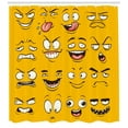 thumbnail image 3 of Emoji Shower Curtain, Smiley Surprised Sad Hot Happy Sarcastic Angry Mood Faces Expression Plain Backdrop Print, Fabric Bathroom Set with Hooks, 69W X 84L Inches Extra Long, Yellow, by Ambesonne, 3 of 3