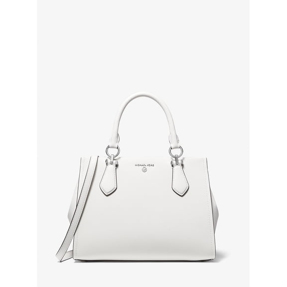 Michael Kors Marilyn Medium Saffiano Leather Satchel Bag,Optic White