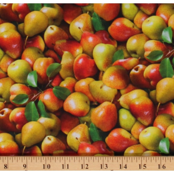 Cotton Pears Fruits Foods All Over Summer Realistic Cotton Fabric Print by the Yard (622MULTI)
