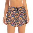 thumbnail image 3 of Uemuo Skull daisy colorful Pattern Women's Athletic Shorts High Waisted Running Shorts with Liner Pockets Gym Elastic Workout Shorts-Large, 3 of 9
