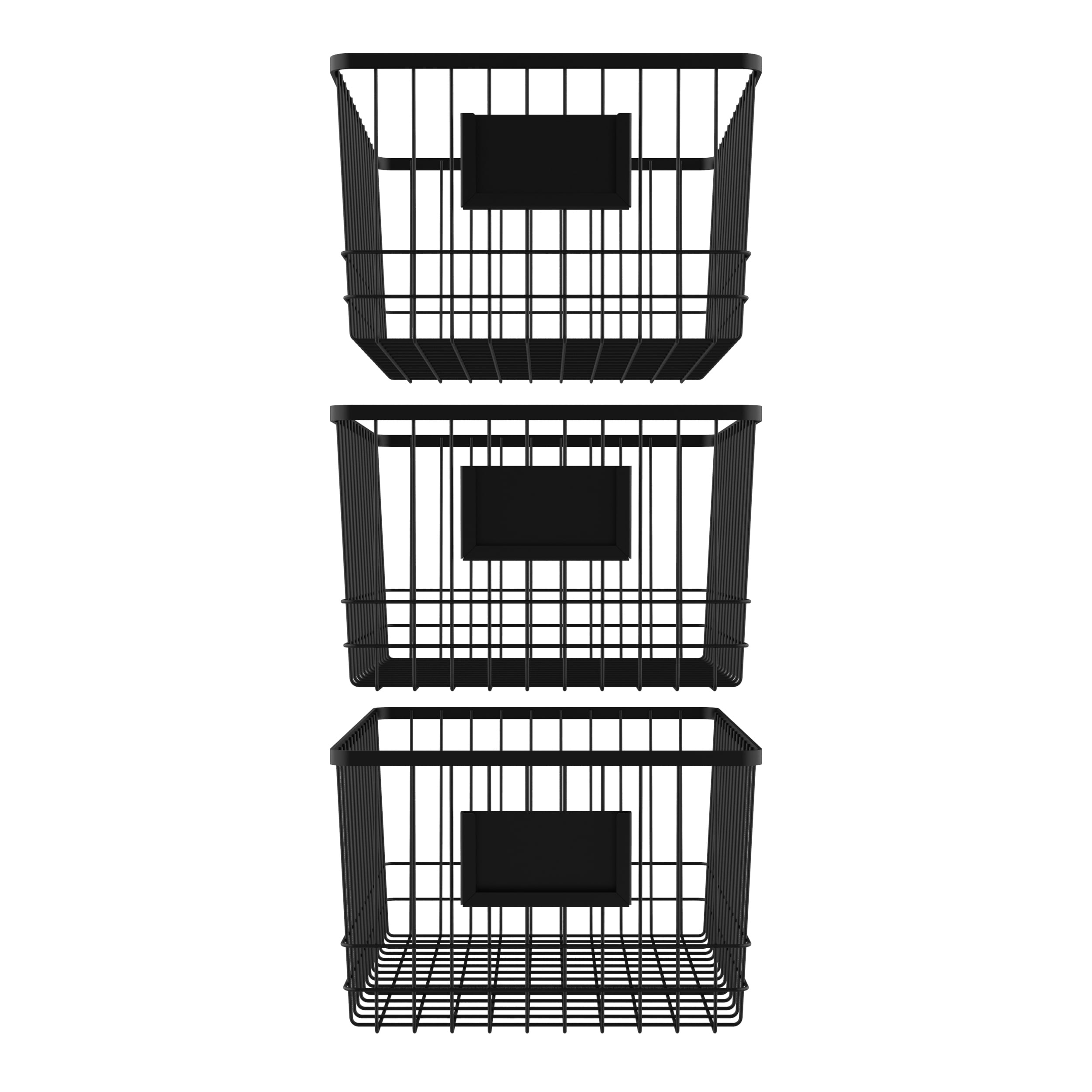 Oceanstar WBH1903 6.1x9.1x12.1 in Metal Wire Organizer Bin Basket with Card Holder, Black - Set of 3