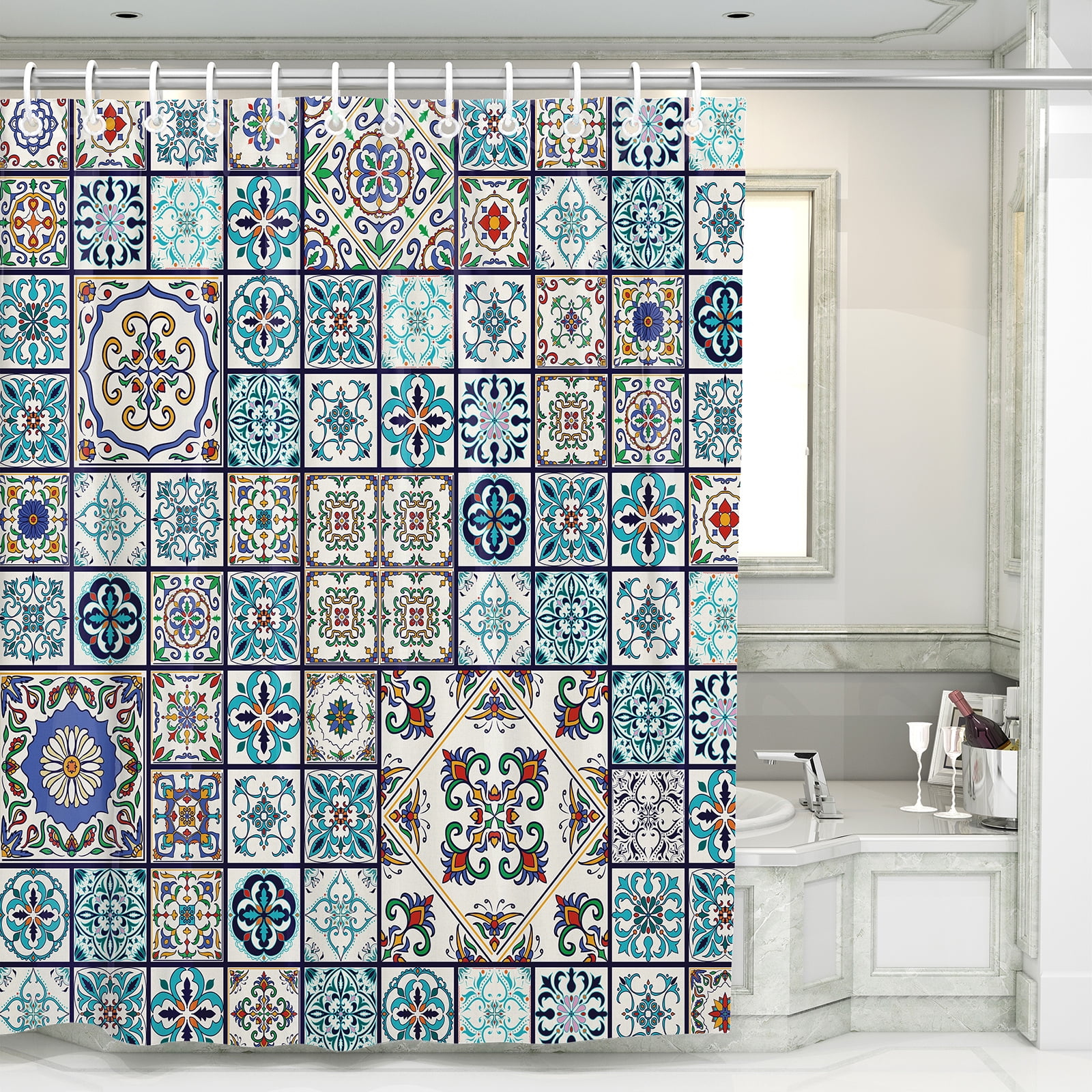 Mandala Hippie Shower Curtain Set Waterproof Fabric Liner Bathroom Accessories 