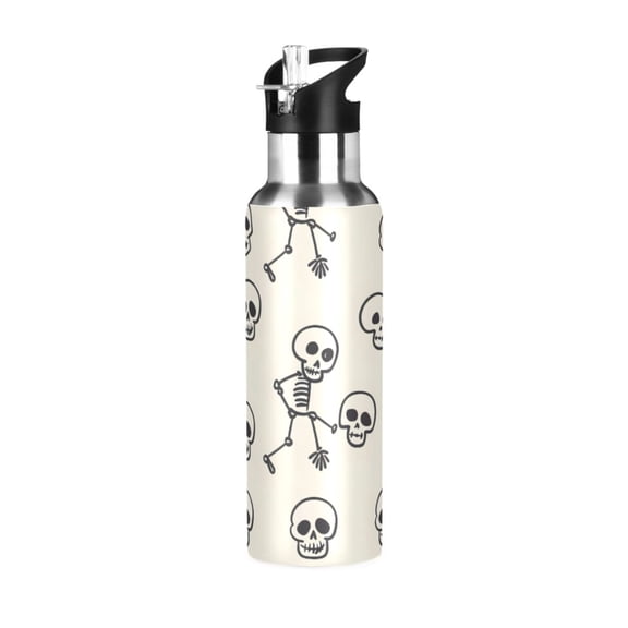 ALAZA Cute Skeleton Water Bottle Insulated Flask Stainless Steel Straw Lid 20 oz