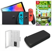 Nintendo Switch OLED in Neon with Pikmin 3 and Accessories