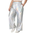 thumbnail image 4 of Agnes Orinda Plus Size Metallic High Waist Stretchy Jogger Pants for Women Holographic Hip Hop Streetwear, 4 of 5