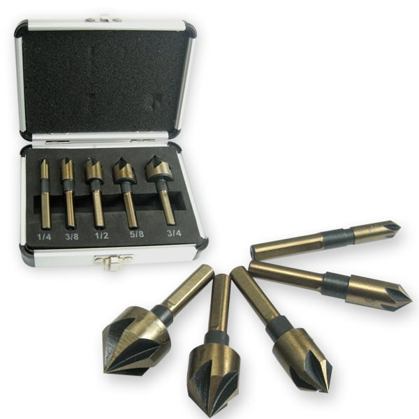 5 Pc Industrial Cobalt Countersink Bit Set 1 4" Tri-Flat Shank by